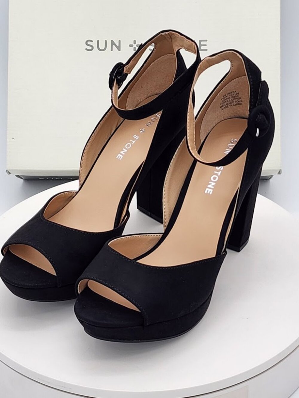 Sun + Stone Reeta Black Platform Block Heel Sandals Size 8.5 W - Picture 6 of 9